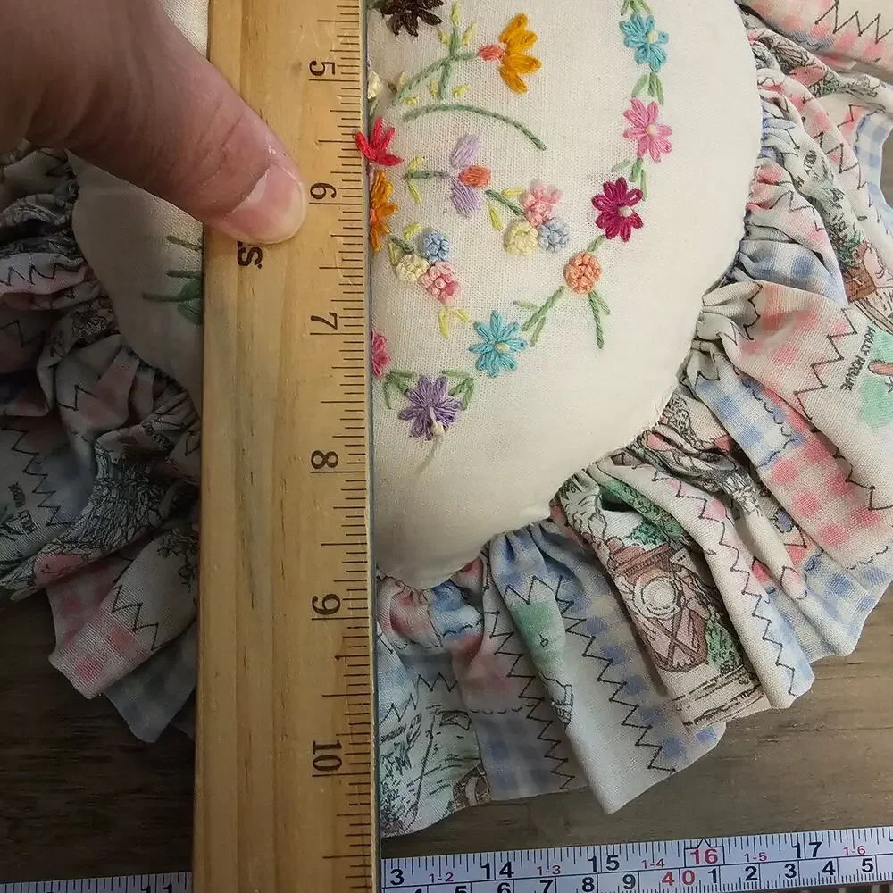 Vintage Floral Needlepoint Heart Patchwork Pillow Pink Cottage Grandmacore Decor